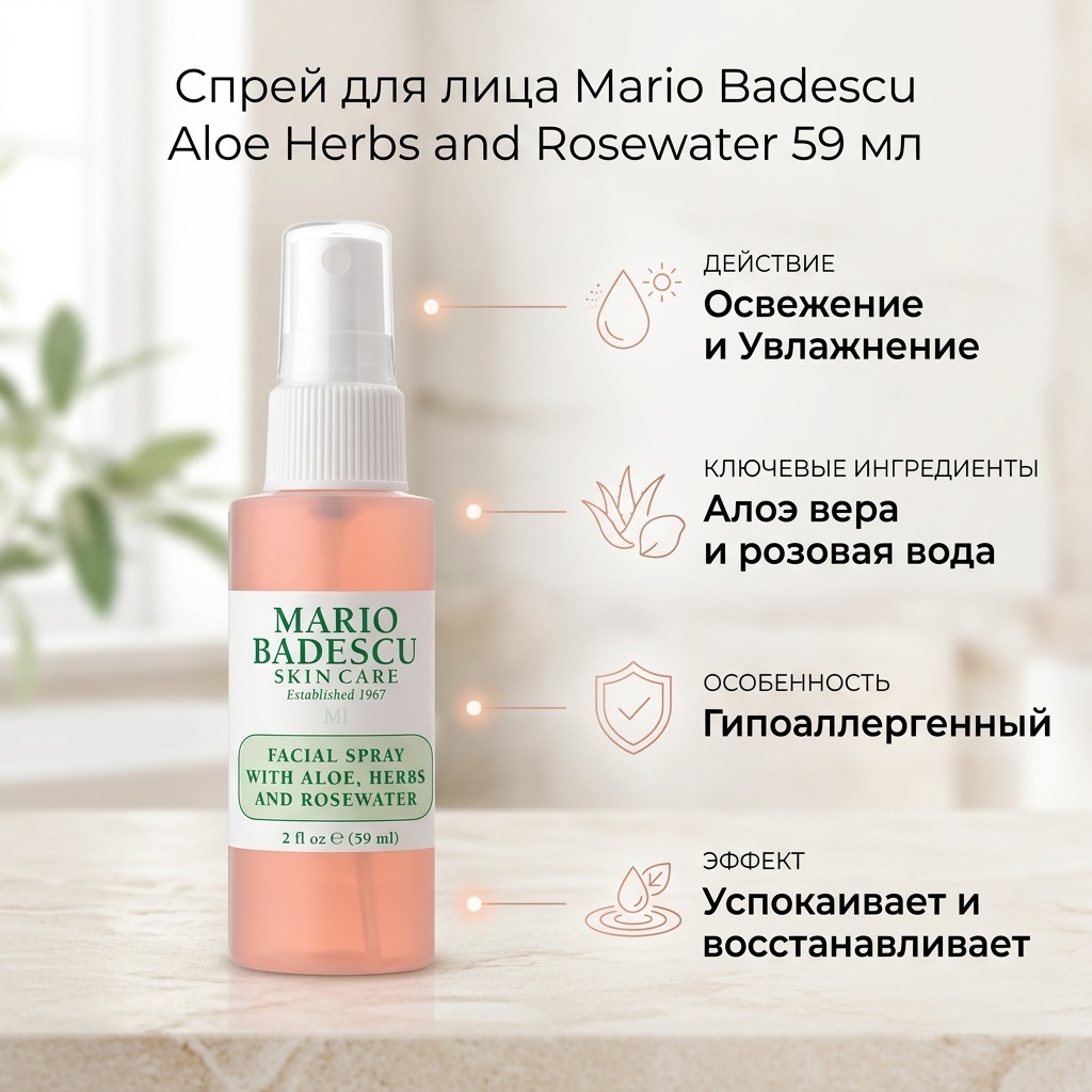 Mario Badescu спрей Facial Spray With Aloe Herbs And Rosewater 59 мл
