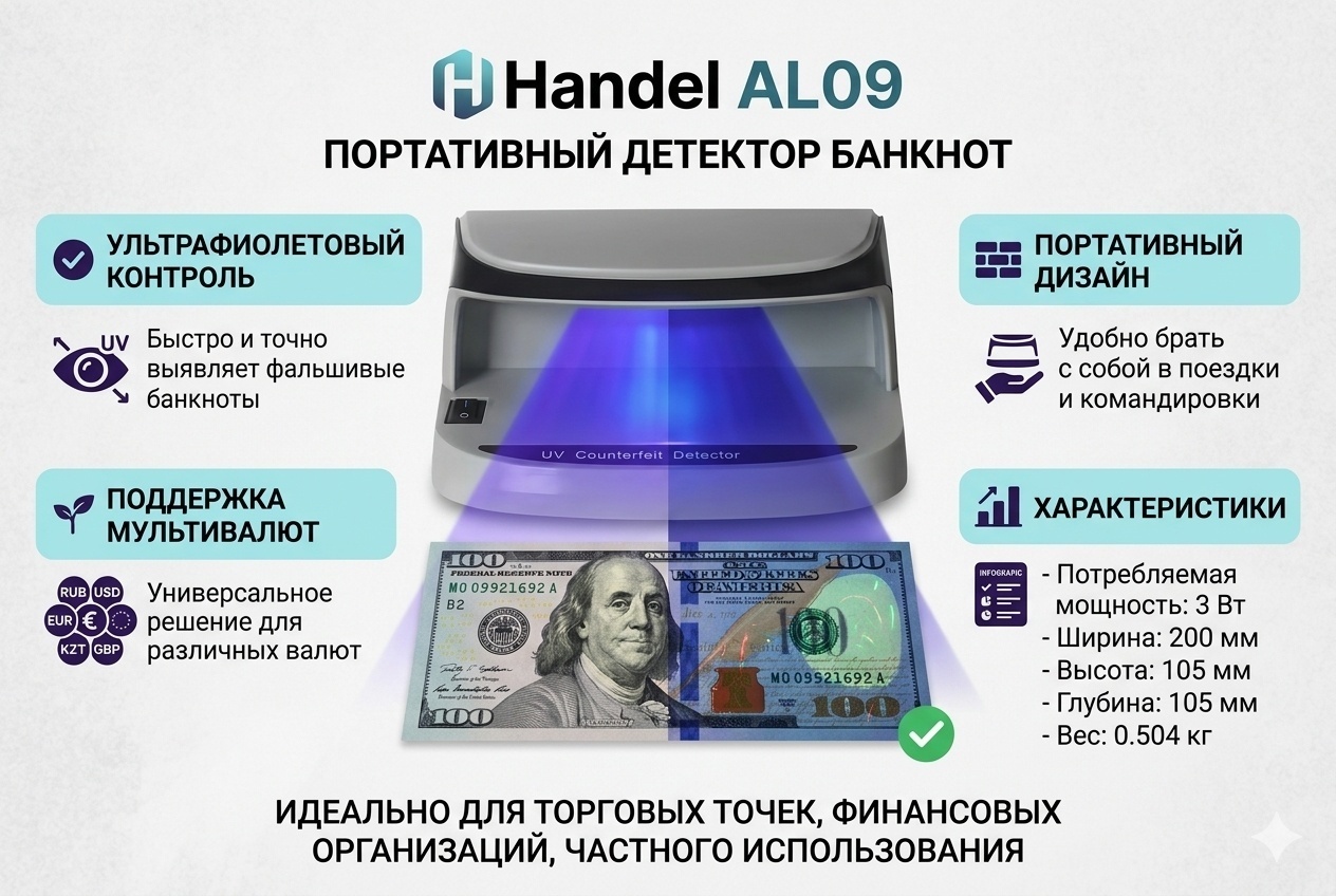 Детектор банкнот Handel AL09