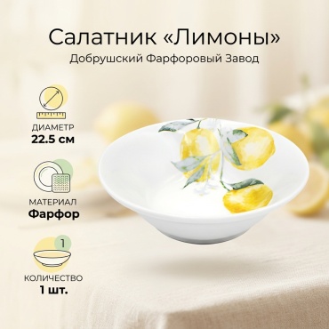Салатник Добрушский фарфоровый завод 22.5х22.5 см, фарфор, 1 шт