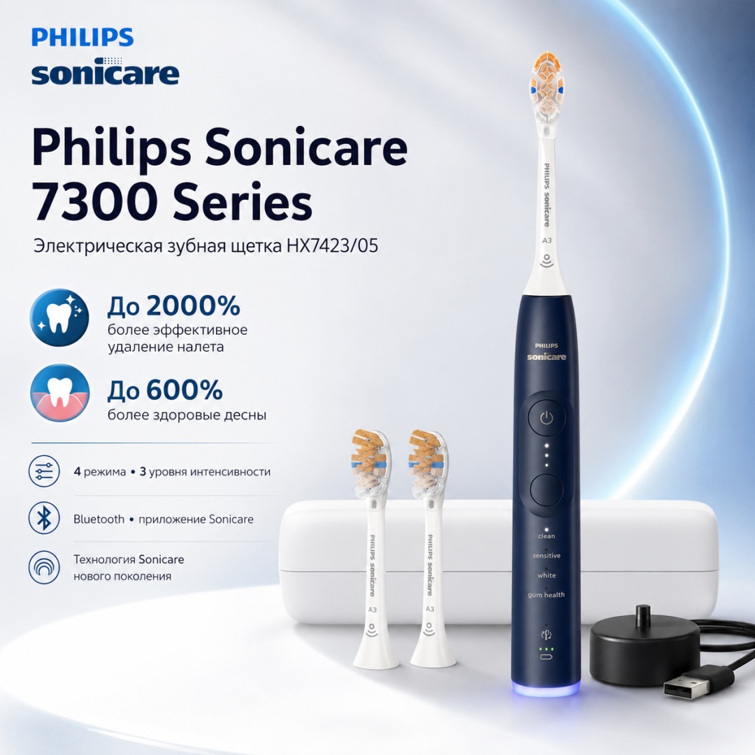 Philips звуковая щетка 7300 Series HX7423/05 щетина средняя синий
