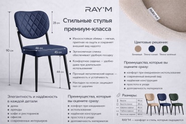 Стул RAYM 1, 90x46x46 см, черный, темно-синий 1 шт.
