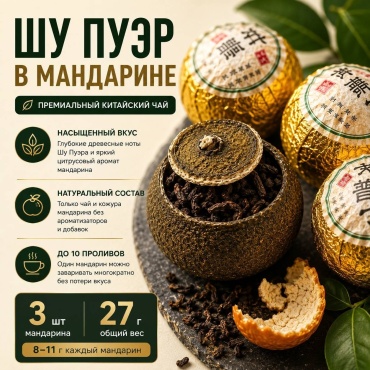 Чай Лавка специй Шу Пуэр в мандарине листовой 3 шт 27 г