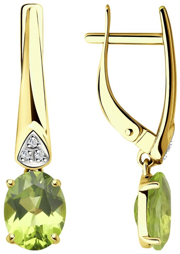 Серьги Diamant 6857390 вес 2.717 г золото, фианит