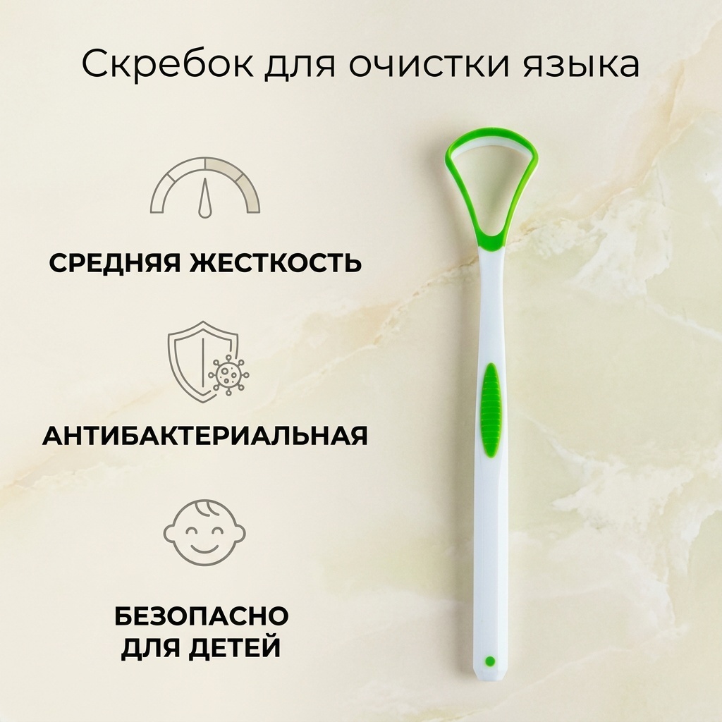 Скребок зеленый очиститель языка средняя 1 шт