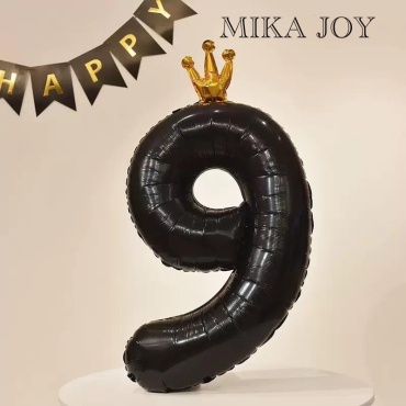 Воздушный шар MIKA JOY ЦИФРА 9 КОРОНА 1 шт, черный