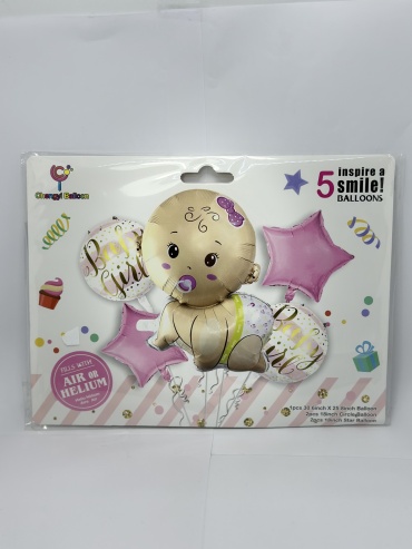 Набор воздушных шаров HABILE Baby Gerl 5 шт, розовый