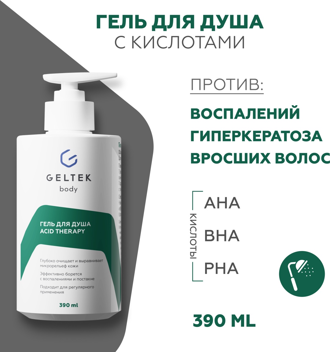 Гельтек Гель для душа с кислотами от прыщей Acid Therapy с салициловой кислотой, 390 мл гель 390 мл