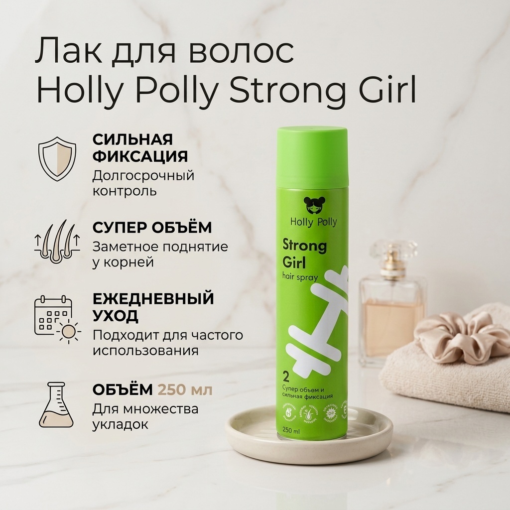 HOLLY POLLY Strong Girl Супер Объем лак сильная фиксация 250 мл