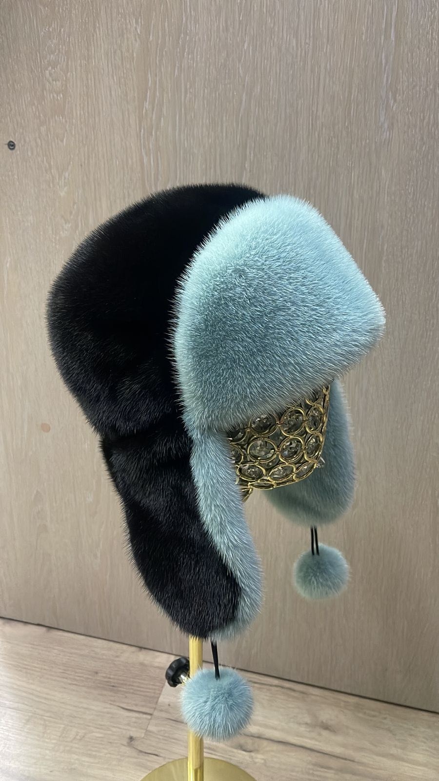 Ушанка SemiFur размер 56, 57, 58, 59, черный, бирюзовый
