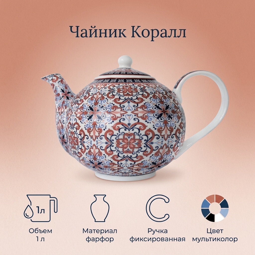 Чайник Коралл С0000145214 1 л, фарфор