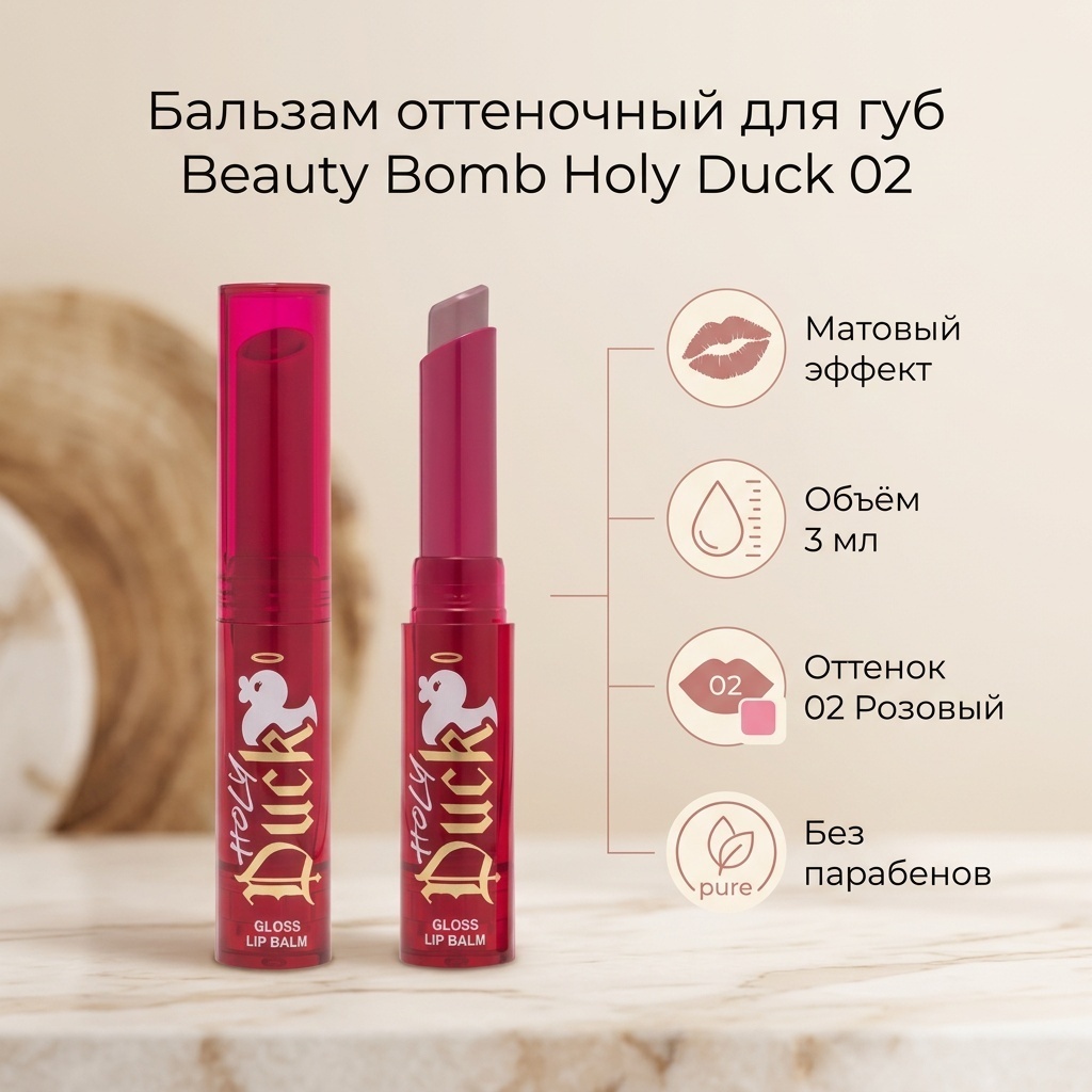 Beauty Bomb Holy Duck бальзам оттеночный для губ 02