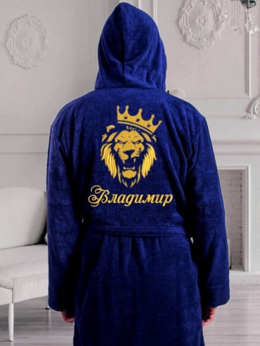 Махровый халат синий