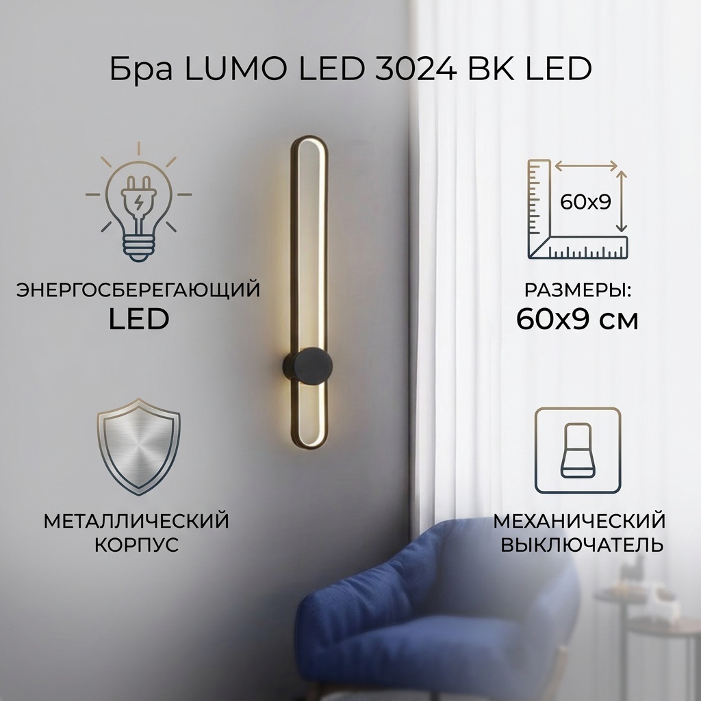 Бра настенный LED, черный