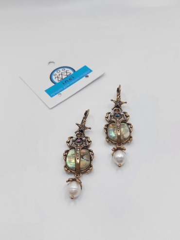 Серьги Inci Серия люкс  бронза, латунь, амазонит, жемчуг Swarovski