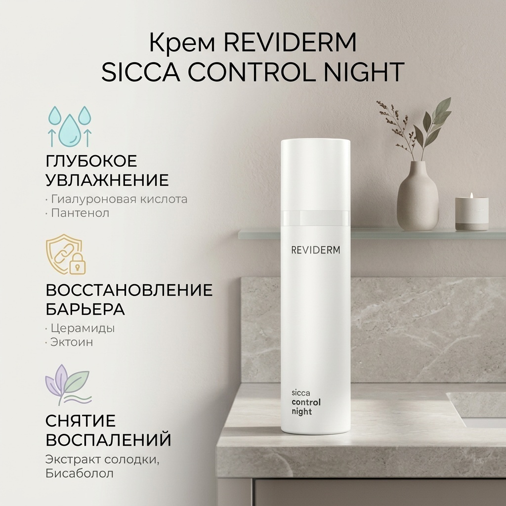 Reviderm крем Противовоспалительный крем SICCA CONTROL NIGHT 50 МЛ для лица, для области вокруг глаз, для зоны декольте, для носогубной области 50 мл