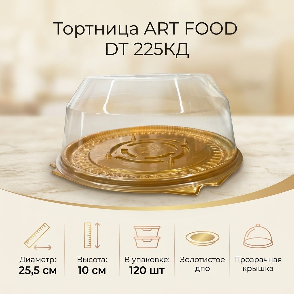 Тортница DT-225КД прозрачный, золотистый 120 шт
