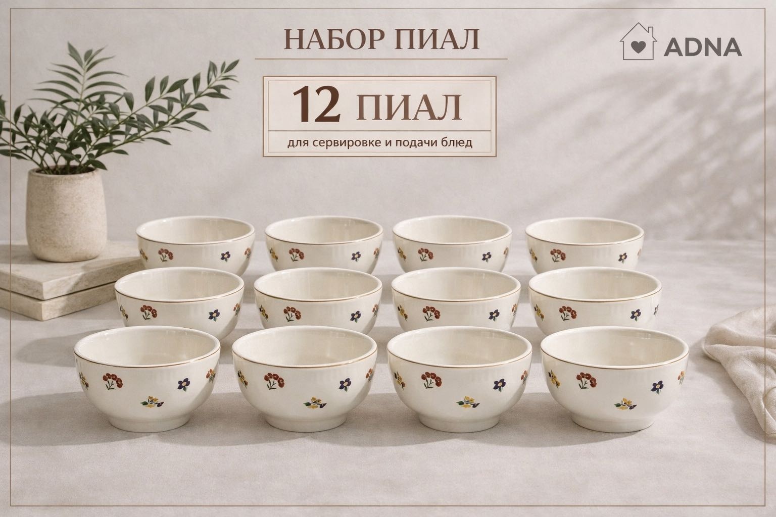 Набор пиал Adna 12 шт, 200 мл, керамика