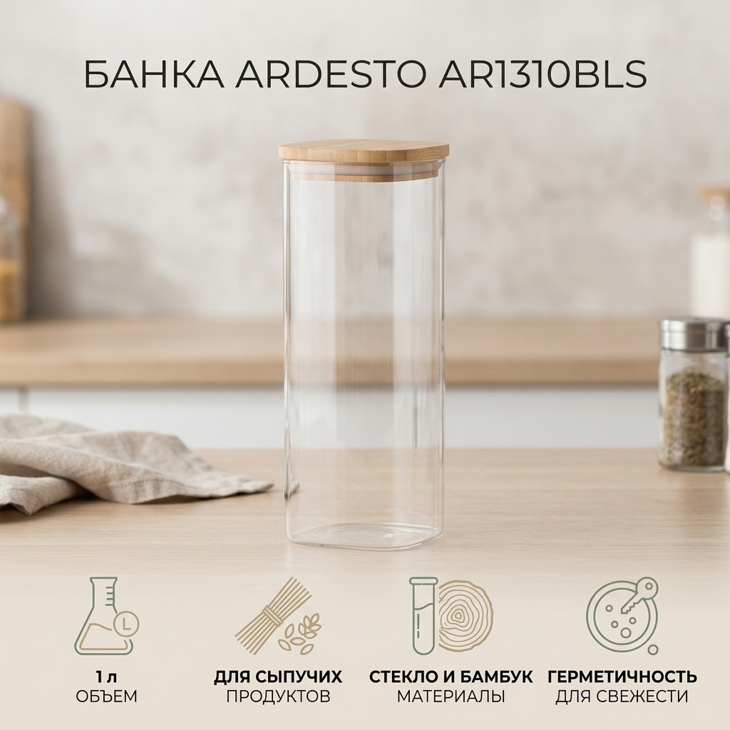 Ardesto банка AR1310BLS, дерево, силикон, стекло