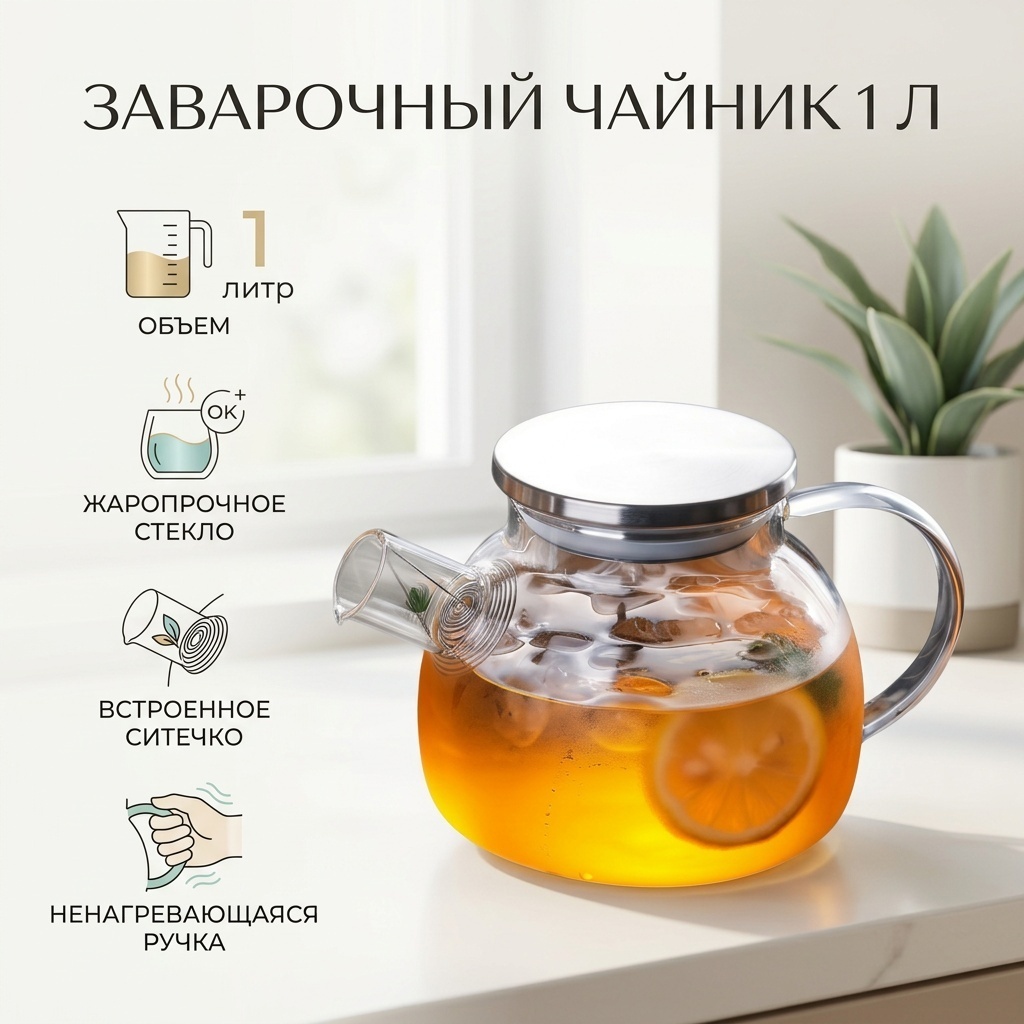 Чайник 15013048_800138104 1 л, жаропрочное стекло