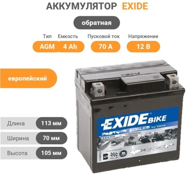 EXIDE AGM12-5 4Ah -/+