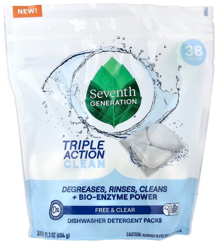 Таблетки Seventh Generation моющие средства для посудомоечных машин, Free & Clear, 36 упаковок, 604 г