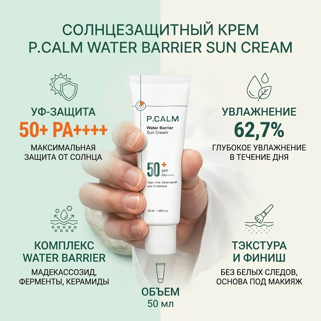 Солнцезащитный крем Water Barrier Sun Cream SPF 50+ PA++++ для лица и декольте, 50 мл