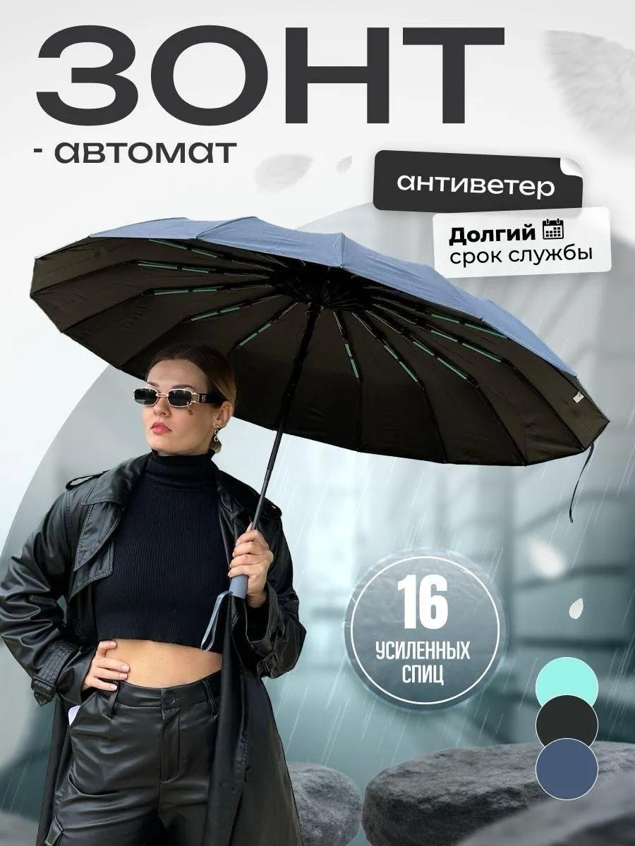 Складной зонт полуавтомат синий