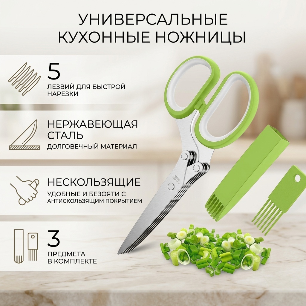 Ножницы кухонные нержавеющая сталь, 1 шт