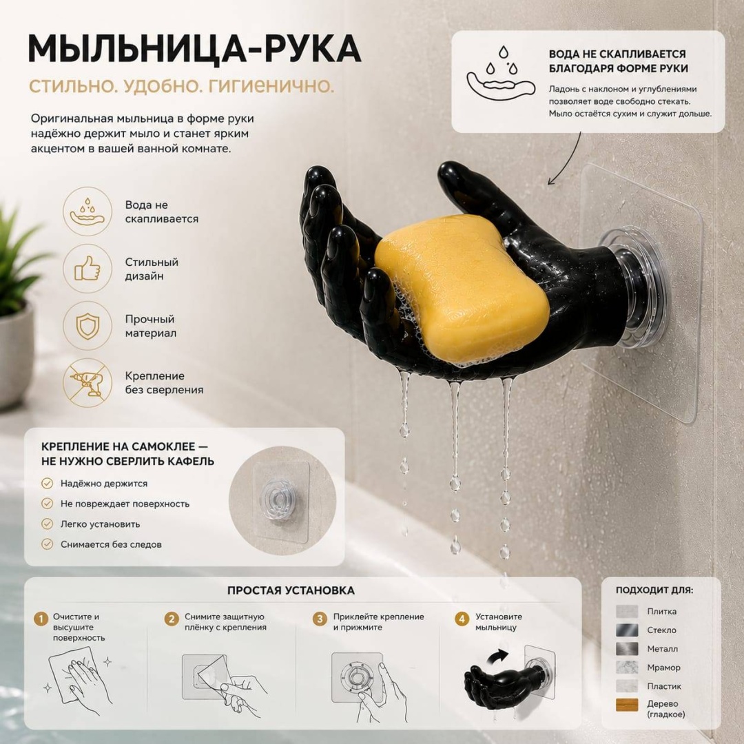 Мыльница Рука 1 шт, пластик