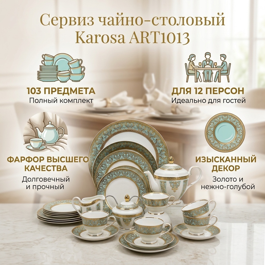 Сервиз на 12 персон Karosa ART1013, предметов: 103, чайно-столовый, фарфор