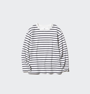 Лонгслив Uniqlo Полоска белый, темно-синий