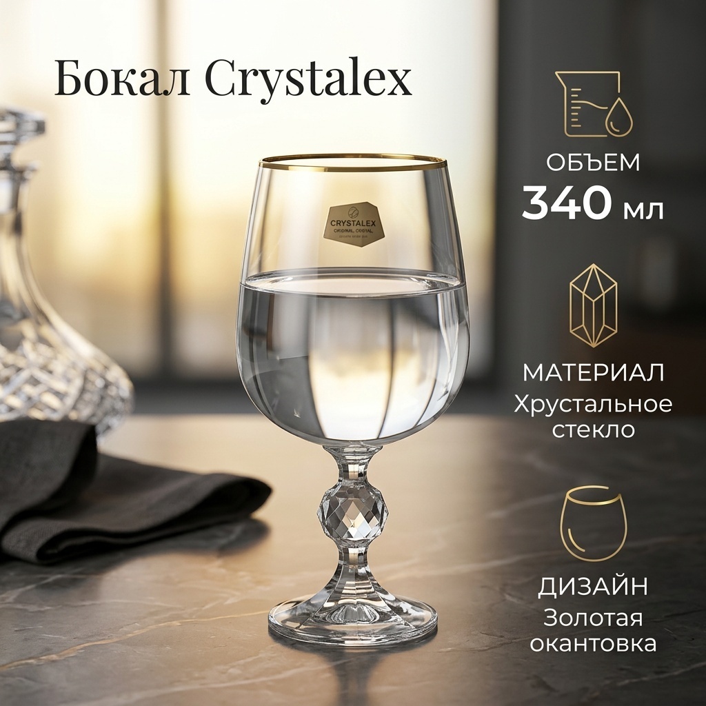 Бокал Crystalex 340 мл, стекло, 6 шт