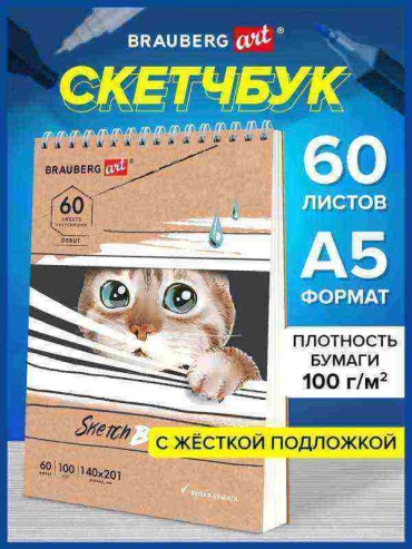 Скетчбук Brauberg 115062, A4, 60 л, серый