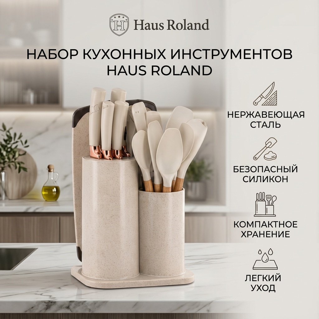 Набор кухонных инструментов Hausroland нержавеющая сталь, силикон, 19 шт