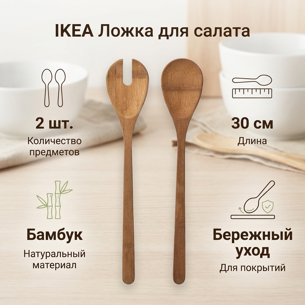 Ложка для салата IKEA бамбуковое волокно, 2 шт