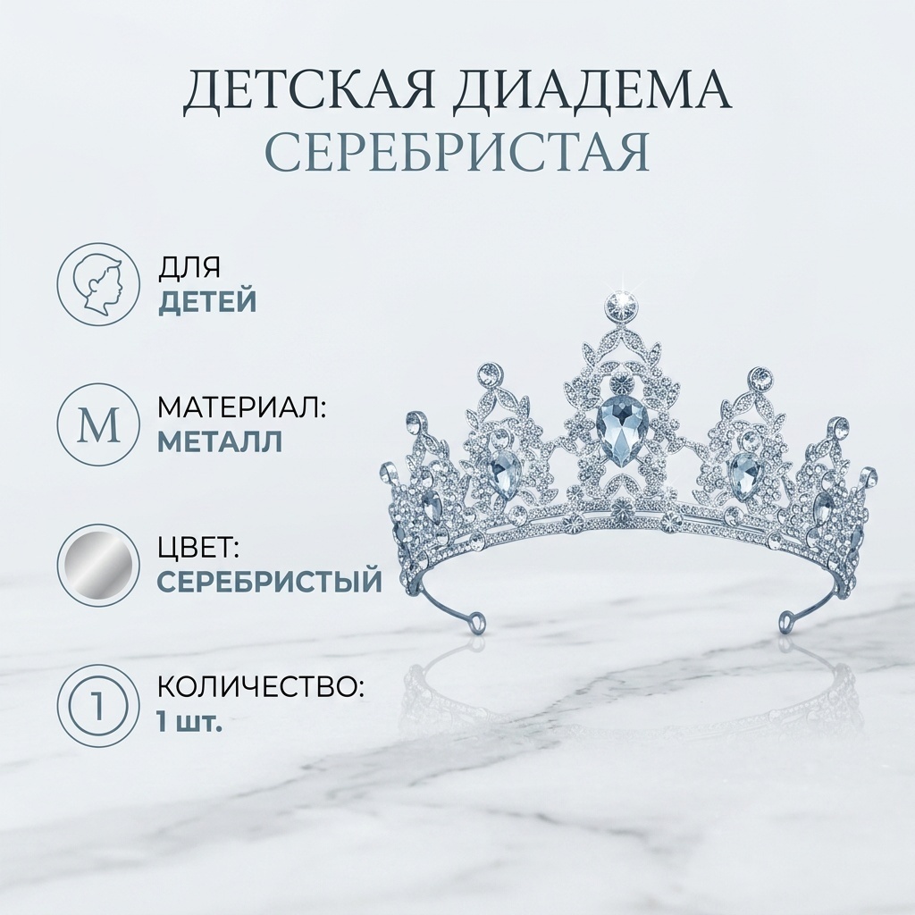 Диадема 1 шт, серебристый