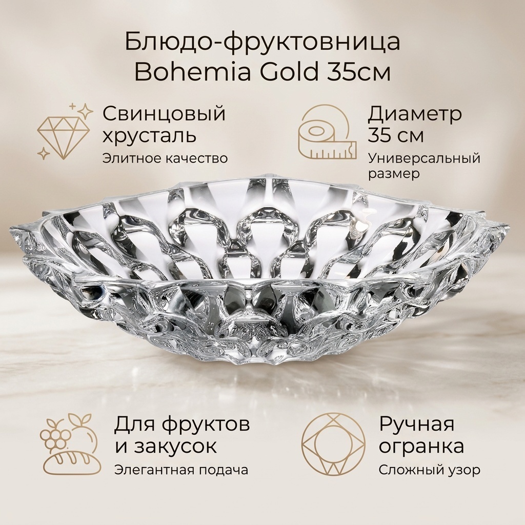 Блюдо Bohemia Gold 35х35 см, хрусталь, 1 шт
