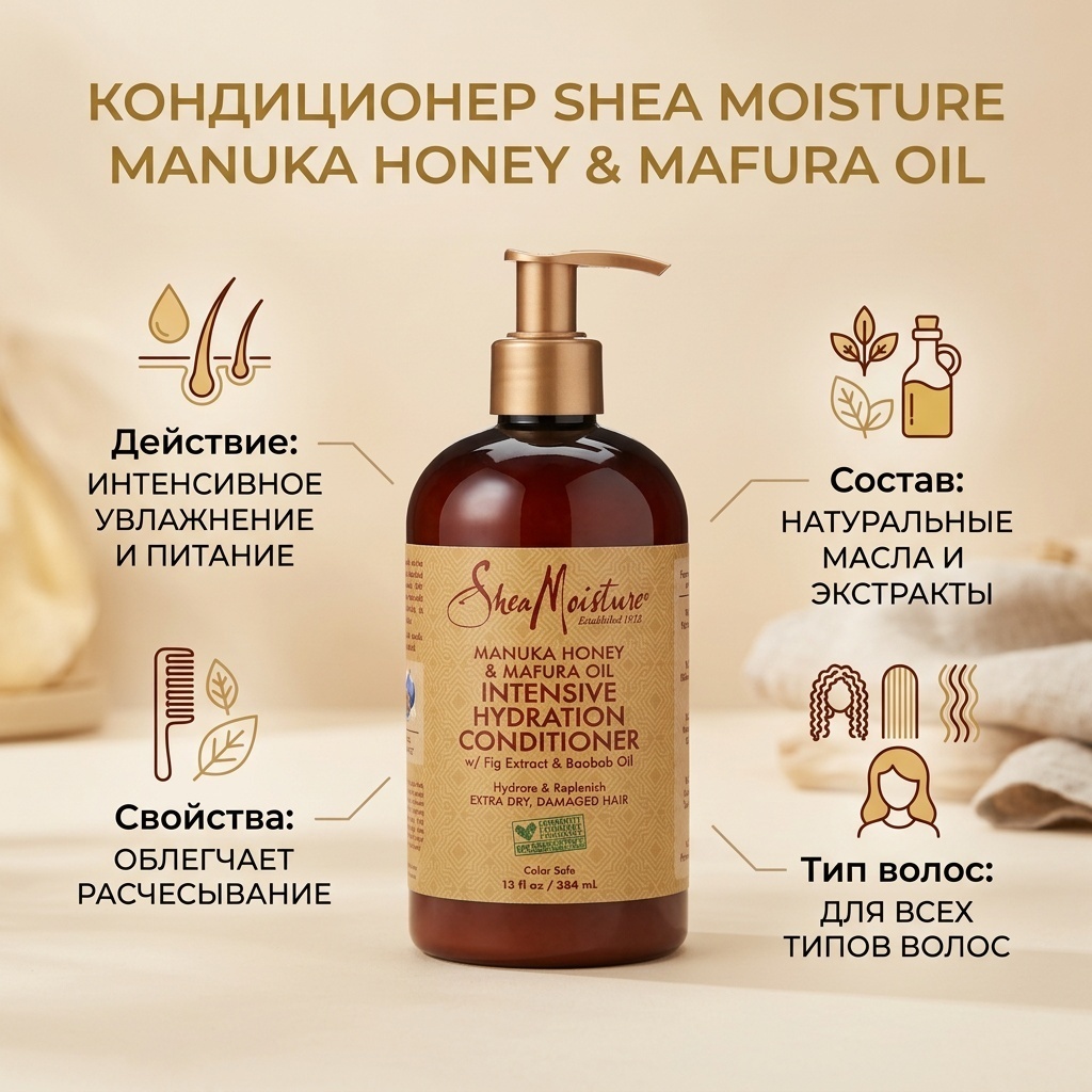 Shea Moisture Manuka Honey & Mafura Oil кондиционер 384 мл
