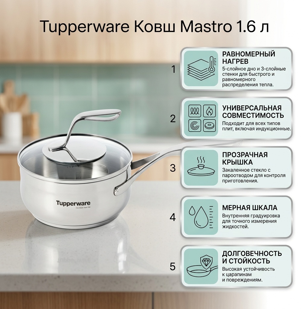 Ковш 1.6 л, Tupperware Mastro сталь