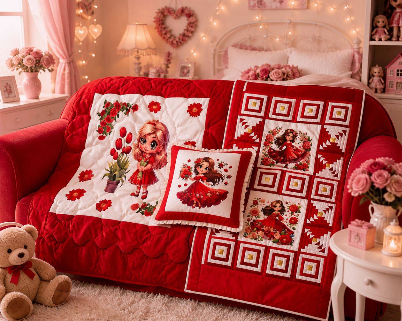 Комплект корпе с подушками 140x140 см, синтепон, красный