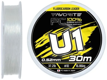 Favorite флюорокарбоновая леска U1 FC 30m# 10/0.520mm 37.2lb/16.86kg 0.52 мм прозрачный