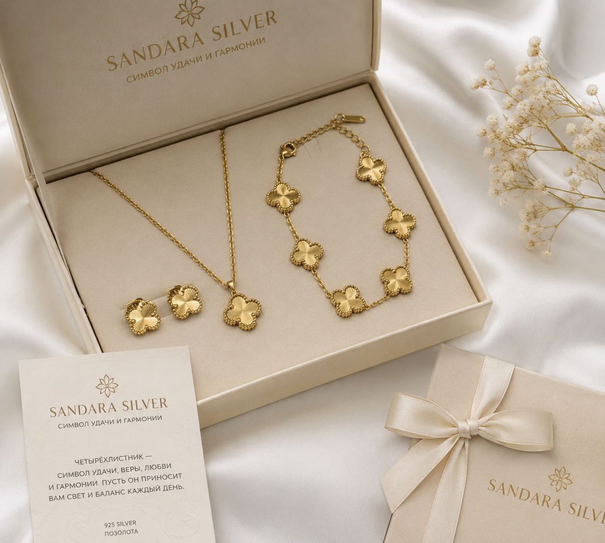 SANDARA silver Комплект украшений Клевер 3 в 1 золочение вес 16.5 г титан, без вставок