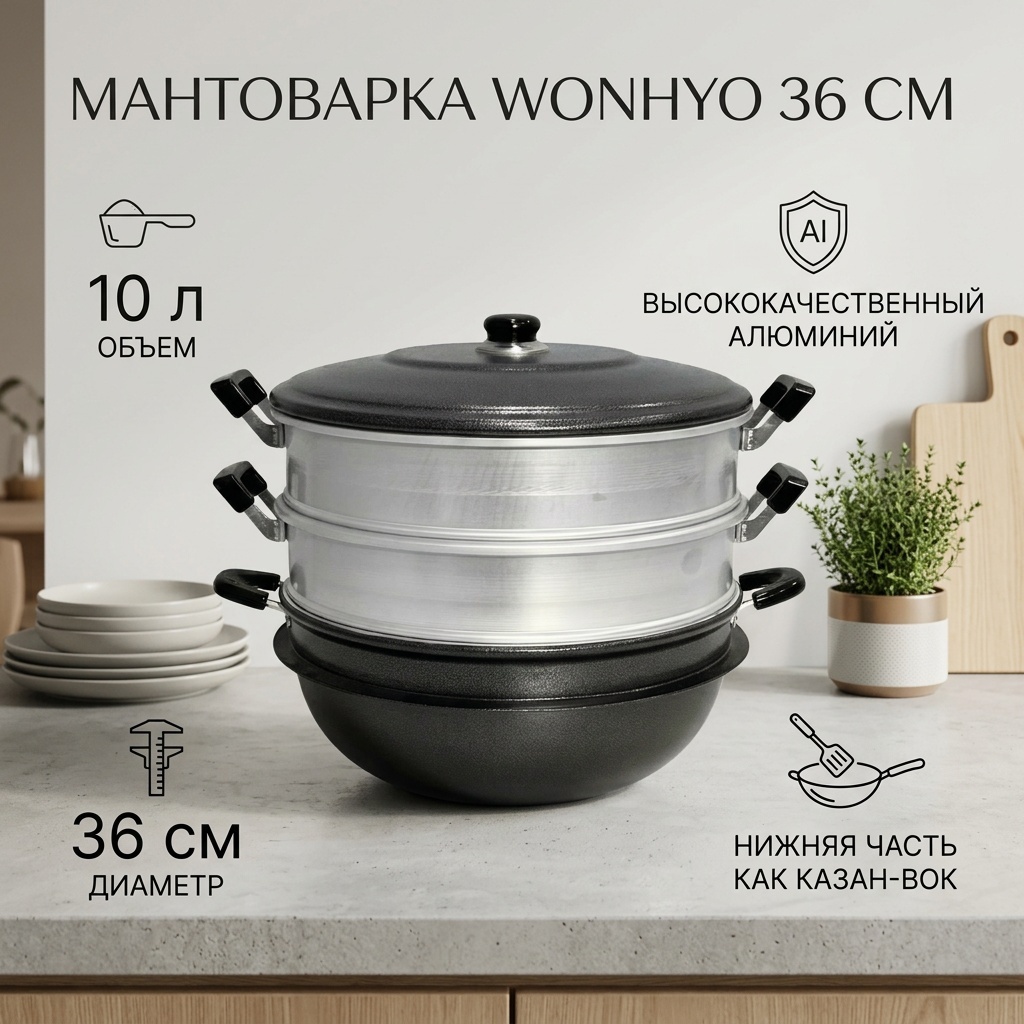 Мантоварка 10 л, Wonhyo алюминий, количество ярусов: 2