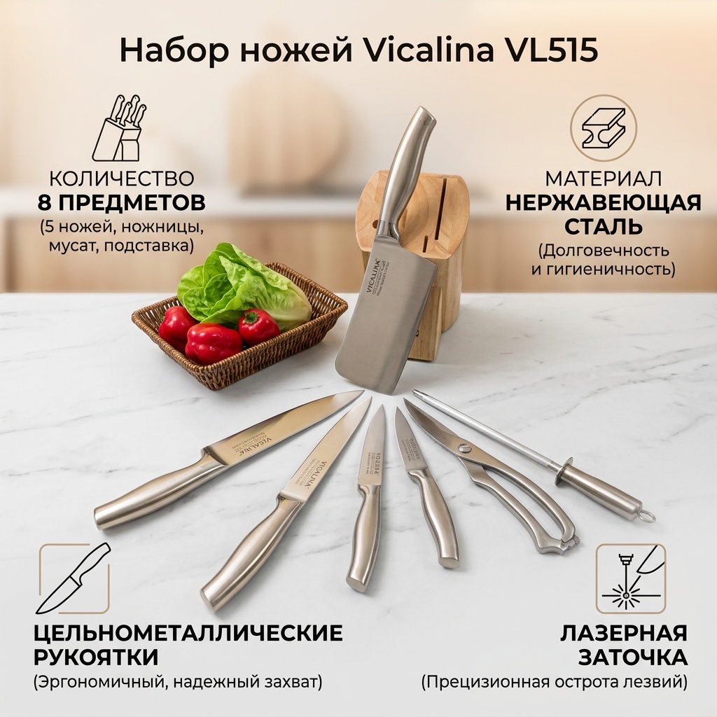 Набор ножей Vicalina VL515, лезвие: нержавеющая сталь 5 шт