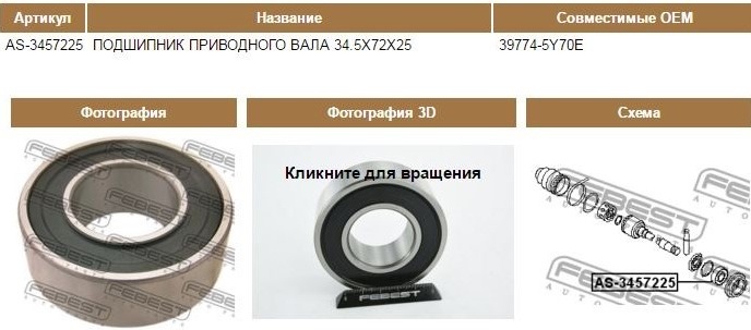 FEBEST подшипник полуоси AS3457225