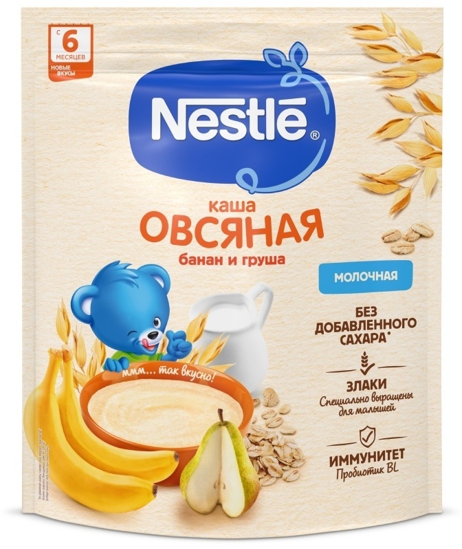 Детская каша Nestle Молочная овсяная груша, банан с 6 месяцев 200 г для продолжения прикорма с пробиотиком BL