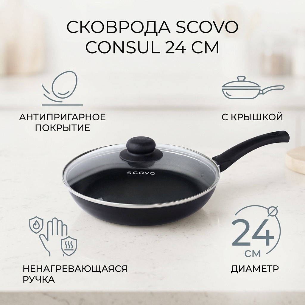 Сковорода SCOVO Consul 24 см с антипригарным покрытием, алюминий