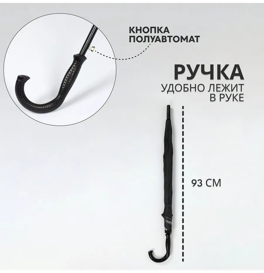 Зонт-трость полуавтомат черный
