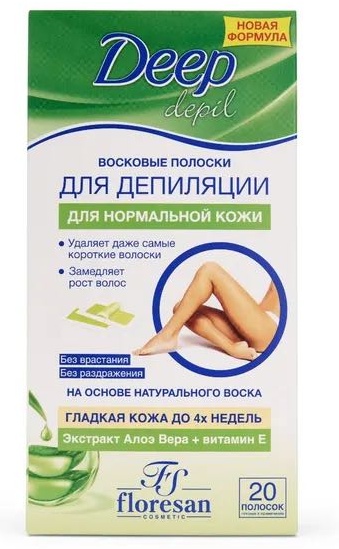 Воск пленочный Floresan Восковые полоски Ф-485 для депиляции нормальной кожи с Алоэ вера 485а плотность средняя в полосках 11.5 г