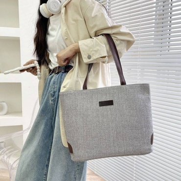 Сумка шоппер Fashion текстиль, лен серый, коричневый